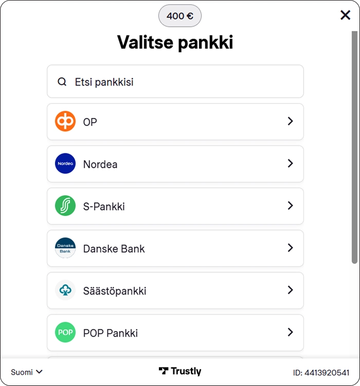 Kuva eri pankkien logoista, joita voi valita Pay N Play -kasinolla.