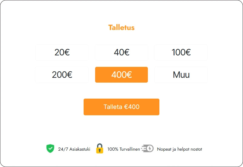 Näyttökuva nopeasta ja turvallisesta Pay N Play -talletusprosessista pankkitunnuksilla.